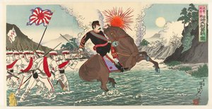 Eine Darstellung des heldenhaften Kampfes von Kapitän Matsuzaki während der Schlacht bei Songhwan von Watanabe Nobukazu