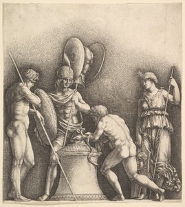 Vier klassische Figuren, heidnisches Opfer, 1638 von Wenceslaus Hollar
