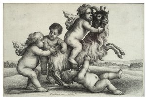 Vier kleine Jungen und eine Ziege