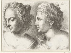 Köpfe von zwei jungen Frauen (Karikaturen, Köpfe und Missbildungen nach Leonardo da Vinci) von Wenceslaus Hollar