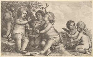 Jesus, Johannes der Täufer und vier Engel, 1625-77 von Wenceslaus Hollar