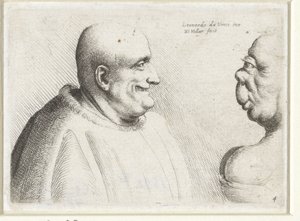 Köpfe eines großen kahlen Mannes und einer grotesken Frau von Wenceslaus Hollar