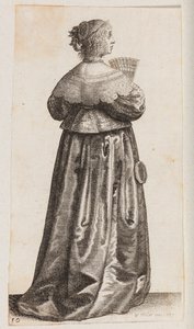 Frau mit einem Fächer und einem Spiegel, von hinten gesehen von Wenceslaus Hollar