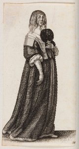 Frau mit Schleier und einem Fächer mit Federn von Wenceslaus Hollar