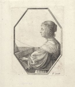 Porträt einer Frau hinter einem Virginal von Wenceslaus Hollar