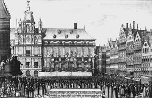 Proklamation des Westfälischen Friedens 1648, graviert von F. Wyngaerde von Wenceslaus Hollar