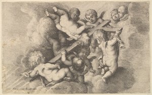 Sieben Putti tragen das Kreuz von Wenceslaus Hollar