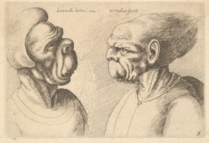 Zwei deformierte Köpfe, die nach innen schauen, 1625-77 von Wenceslaus Hollar
