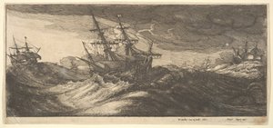 Kriegsschiff und ein spritzender Wal, 1665 von Wenceslaus Hollar