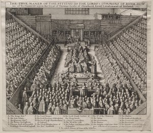 Westminster Hall, Innenansicht, mit dem Prozess des Earl of Strafford von Wenceslaus Hollar