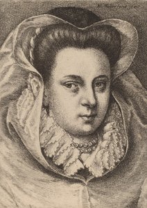 Frau mit weißem Schleier und schwarzem Hut Maria Stuart