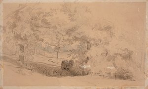 Waldlandschaft mit Pferd und Wagen von Werner Holmberg