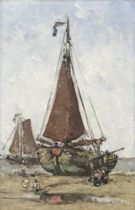 Bluff-bugiges Fischerboot am Strand