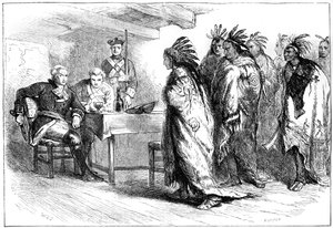 Besuch von Pontiac und den Indianern bei Major Gladwin, 1763, ca. 1880
