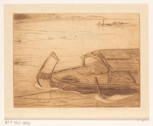Afgemeerd schip in de Kali Mas in Soerabaja