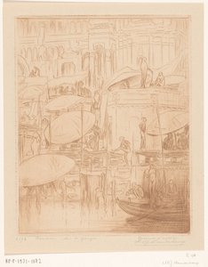 Badende und betende Männer und Frauen am Ufer des Ganges in Benares von Wijnand Otto Jan Nieuwenkamp (signed by artist)