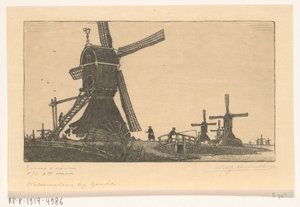 Wipmühlen an der Vlist zwischen Haastrecht und Schoonhoven (Wassermühlen bei Gouda) von Wijnand Otto Jan Nieuwenkamp (signed by artist)
