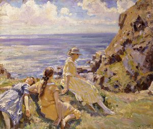 Die Nichten des Künstlers auf den Klippen bei Frying Pan, Cadgwith, Cornwall