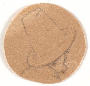 Männerkopf mit hohem Hut. Profil nach rechts von Wilhelm Bendz