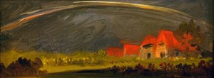 Gewitterlandschaft mit Regenbogen