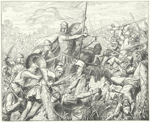 Arnulf von Kärnten stürmt die normannischen Verteidigungen am Fluss Dyle, 891 (Gravur) von Wilhelm Camphausen