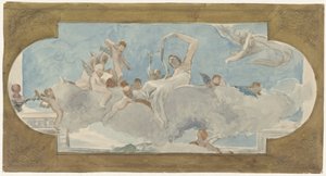Deckenmalerei mit Figuren auf Wolken sitzend