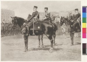 Kaiser Franz Joseph I. und Zar Nikolaus II. bei der Parade auf dem Champ-de-Mars in St. Petersburg von Wilhelm Gause