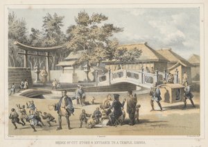 Brücke aus behauenem Stein und Eingang zu einem Tempel, Simoda, 1855 von Wilhelm Joseph Heine