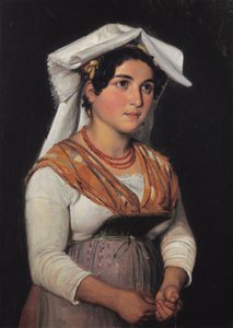 Eine junge, stehende italienische Frau, die einen Rosenkranz hält von Wilhelm Marstrand