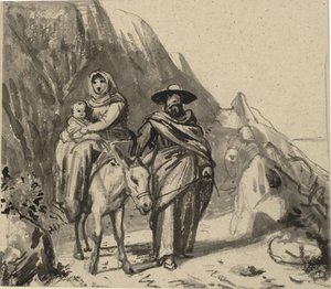 Die Heilige Familie, zwischen Felsen auf dem Weg nach Ägypten von Wilhelm Marstrand