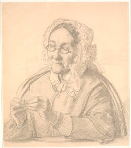 Alte Dame, die eine Nadel einfädelt von Wilhelm Marstrand