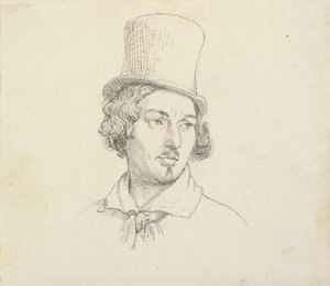 Kopf eines Mannes mit hohem Hut von Wilhelm Marstrand