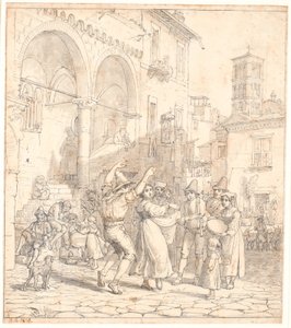 Italienische Straßenmusiker auf einem Platz von Wilhelm Marstrand