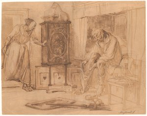 Nille findet Jeppe schlafend mit einer Hose an einem Bein von Wilhelm Marstrand