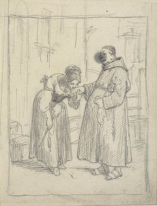 Mädchen küsst die Hand eines Mönchs von Wilhelm Marstrand