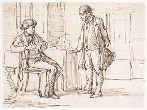 Gespräch zwischen einem sitzenden jüngeren und einem stehenden älteren Mann von Wilhelm Marstrand
