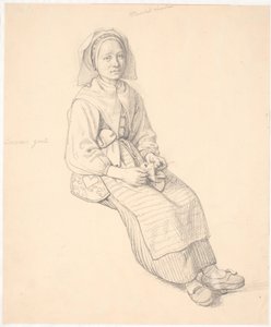 Sitzende schwedische Frau mit Strickzeug von Wilhelm Marstrand