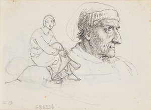 Studienkopf und sitzende Frau