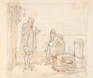 Zwei Italiener auf einer Mole am Meer von Wilhelm Marstrand