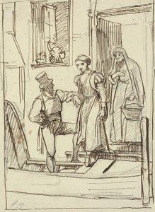 Junges Mädchen und alte Frau werden von einem Mann in eine Gondel geholfen von Wilhelm Marstrand