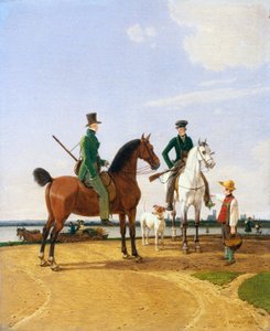 Jäger und Herr am Fluss Isar mit Blick auf München, 1823 von Wilhelm von Kobell