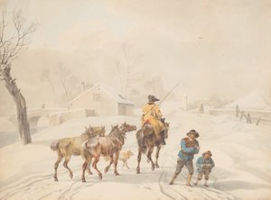 Postillion auf einem Pferd in einer Winterlandschaft, ca. 1798. von Wilhelm von Kobell