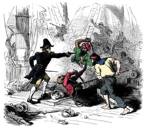 Kampf gegen algerische Piraten. Gravur aus 