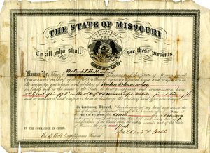 Militärkommission von Anton Schumacher als 2. Leutnant der Kompanie F im 1. Regiment U.S.R.C., Missouri Volunteers, 6. Februar 1862