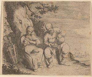 Bauernpaar sitzt unter einem Baum, ca. 1630-1660 von Willem Basse