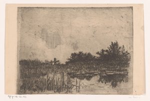 Teich mit Schilf und Windmühle bei Giethoorn von Willem Bastiaan Tholen