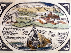Brasilien, Ansicht von Pernambuc (Recife), Atlas von W. G. Blaeu, Amsterdam 1600 von Willem Blaeu