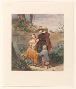 Ein Vater mit zwei Kindern am Grab der Mutter