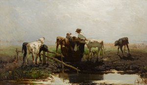 Kälber an einem Trog von Willem Maris