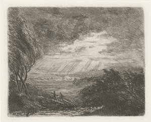 Landschaft mit zwei Figuren bei Sturm und Regen von Willem Matthias Jan van Dielen